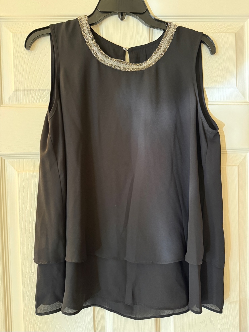 Embellished Neck Black Layered Chiffon Camisole
